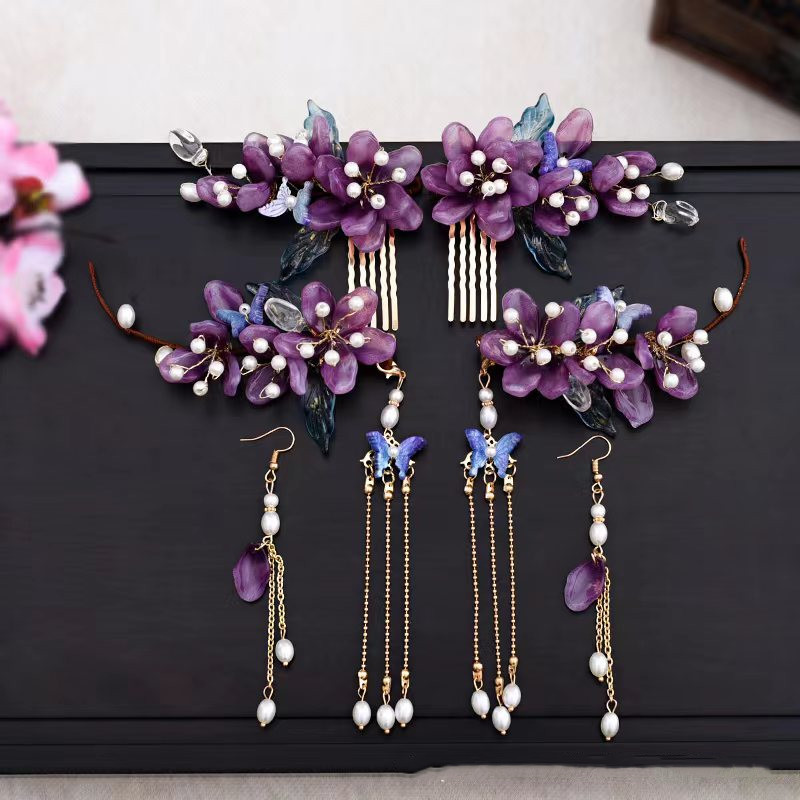 Hair Care Japanese - Chinese Glazed Flower Hairpin Purple Floral